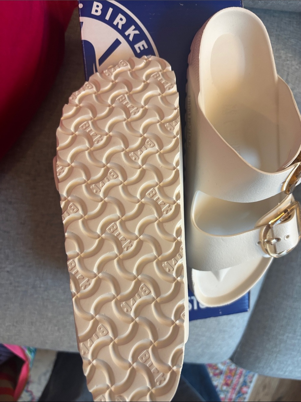 Birkenstock White Arizona EVA Sandals with Gold Buckles - Picture 3 of 3